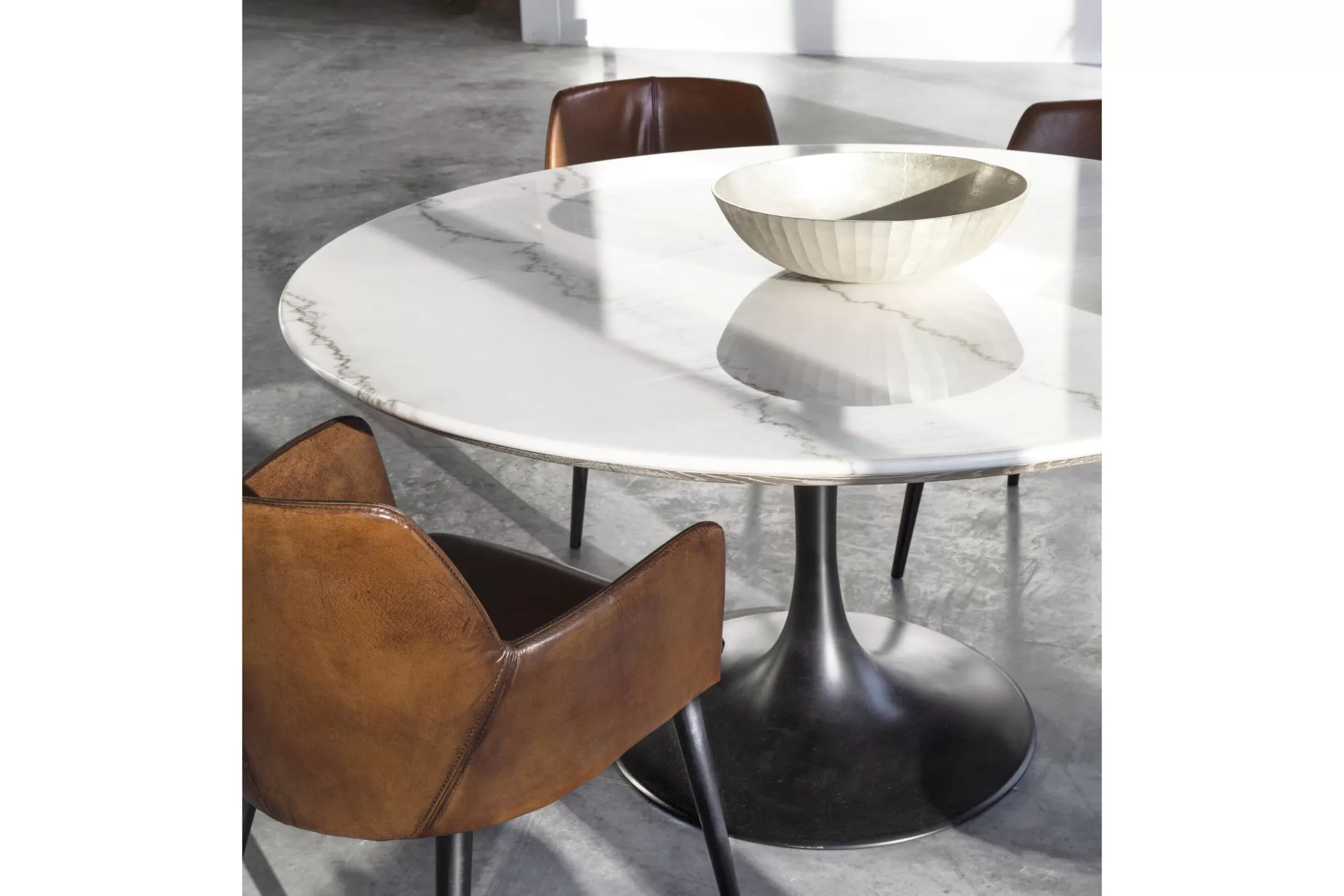 Flamant Eettafels | Aboah, Eettafel, Rond, Wit Marmer, 145 Cm