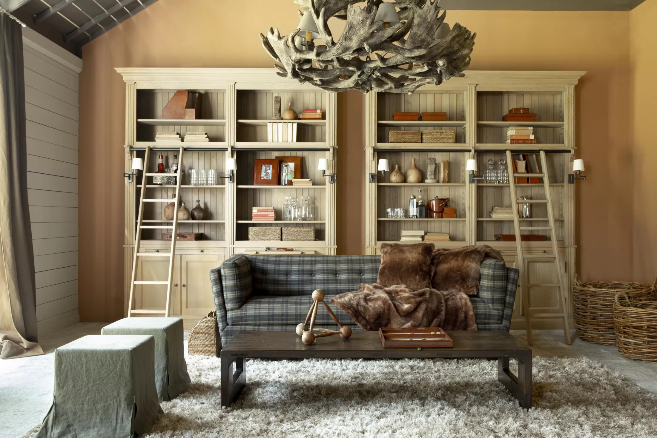 Flamant Kasten | Balmore, Boekenkast, Verweerd Eiken, 2-Delig, Met Ladder