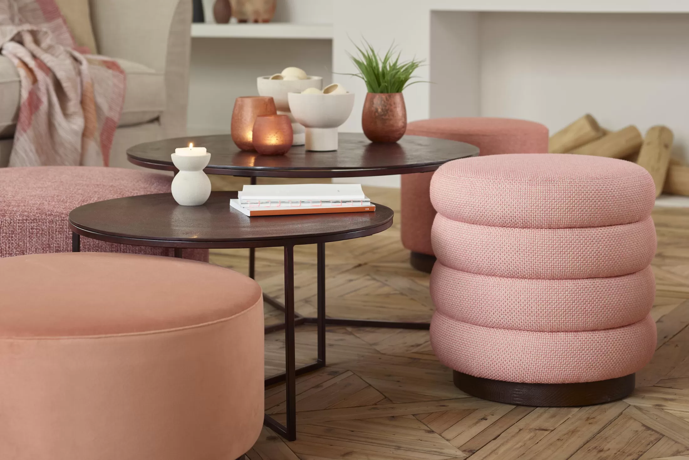 Flamant Banken | Beatrice, Poef, Rond, Roze