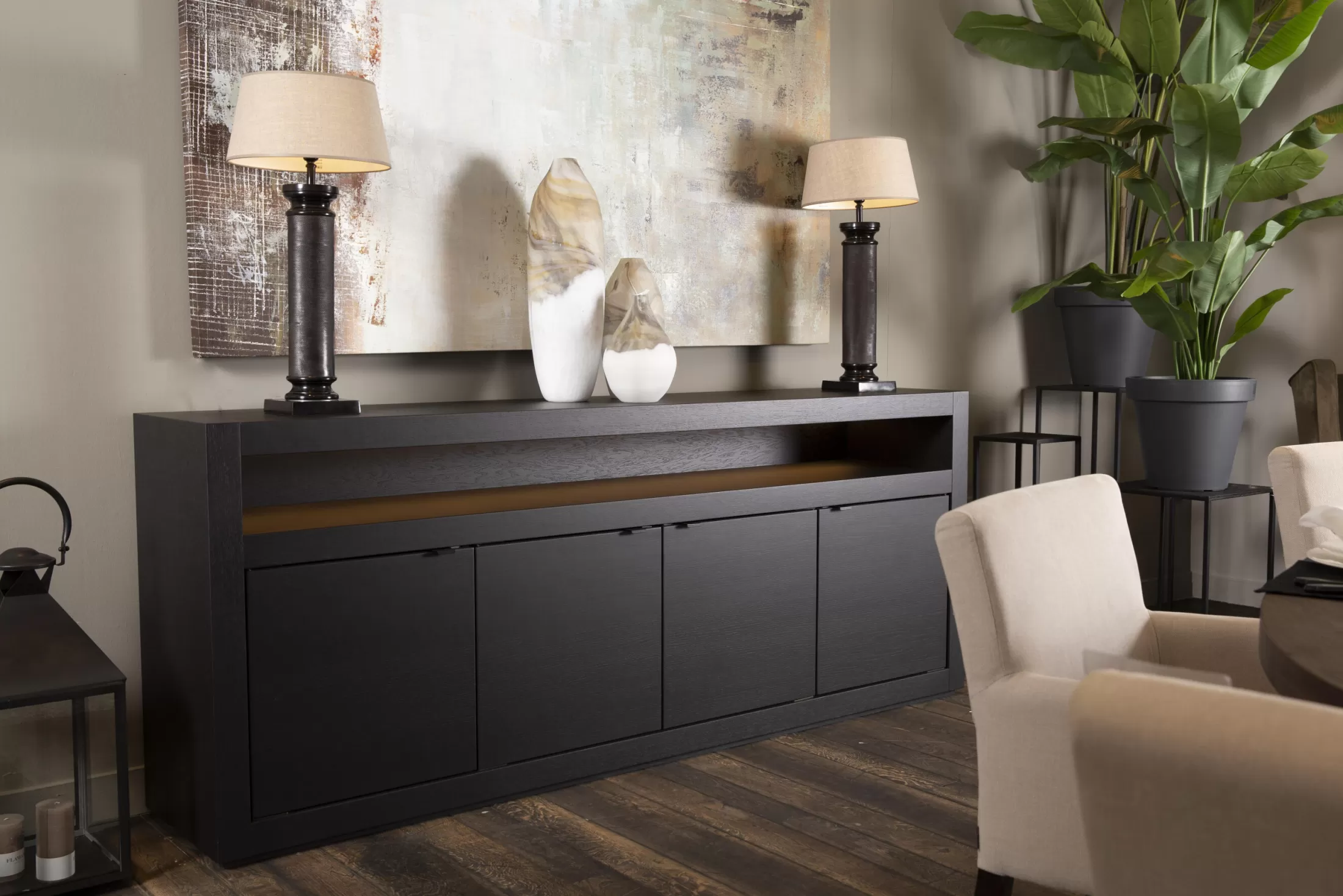 Flamant Dressoirs | Bjorn, Dressoir, Zwart, 4 Deurs, Met Dimbare Led-Verlichting