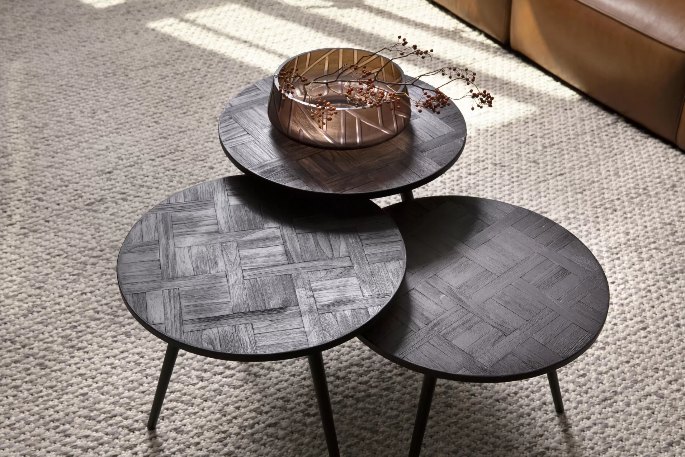 Flamant Koffie Tafels | Robyn, Bijzettafel, Teruggewonnen Teak, Rond, Set Van 3