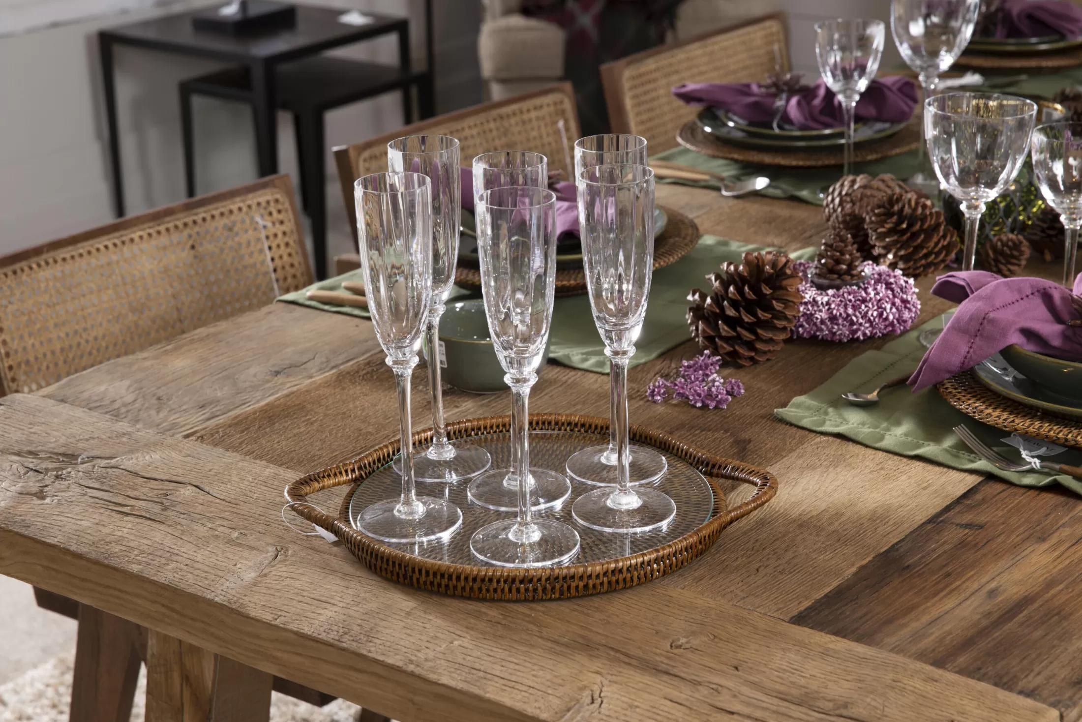 Flamant Accessoires | Togo, Dienblad, Rond, Met Glas, Riet