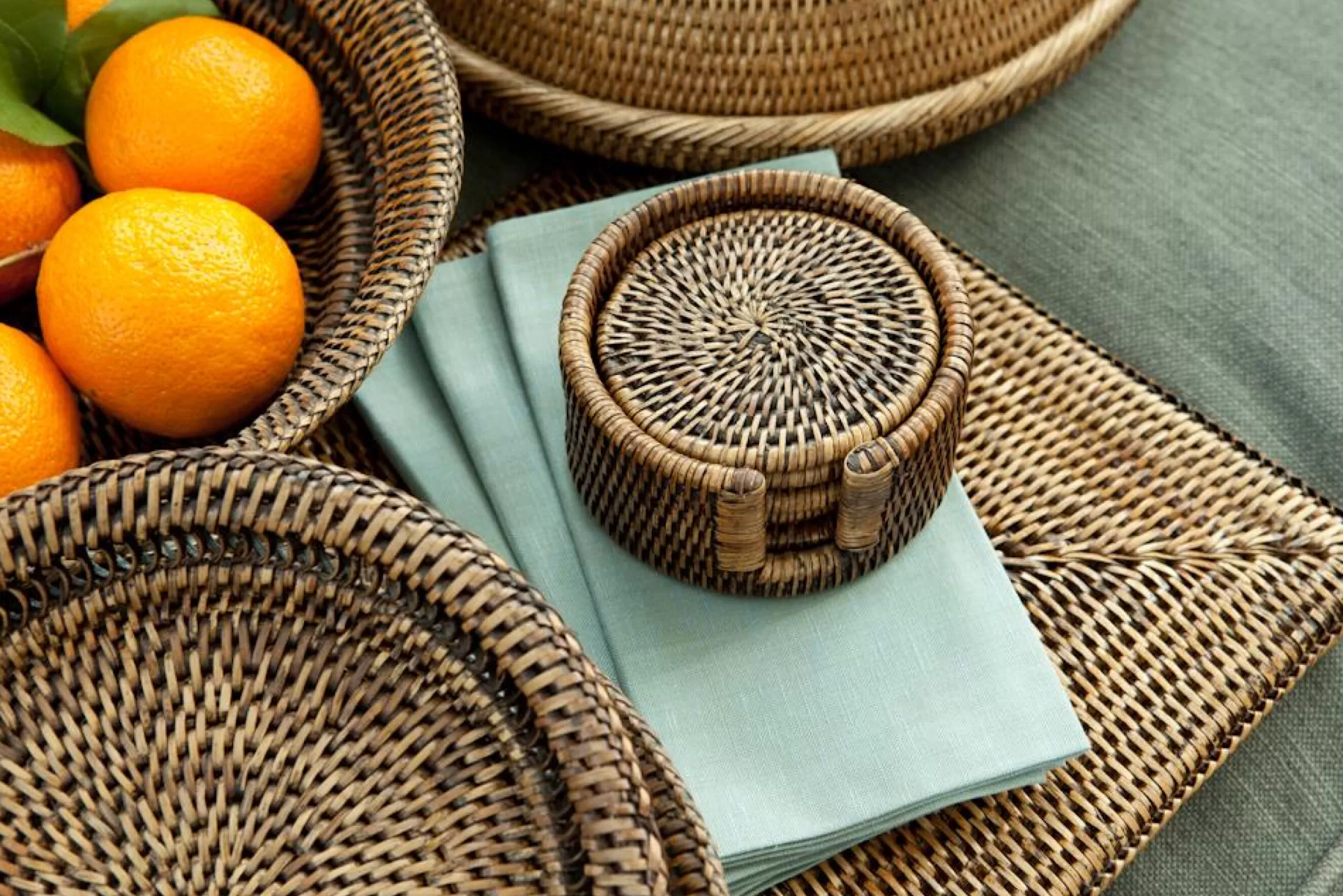 Flamant Accessoires | Togo, Onderzetter, Rond, Riet, Set Van 6